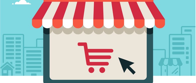 Illustration of shopping cart inside of a shopping stall to show ecommerce and shopify solutions