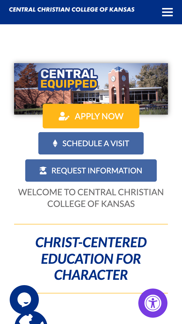 Central Christian College Of Kansas Mobile Website Mockup