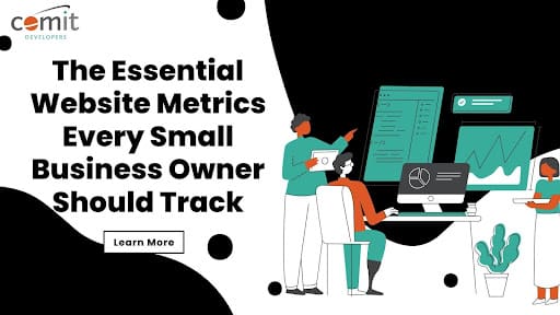 Illustration highlighting essential website metrics small business owners should track with Comit Developers.